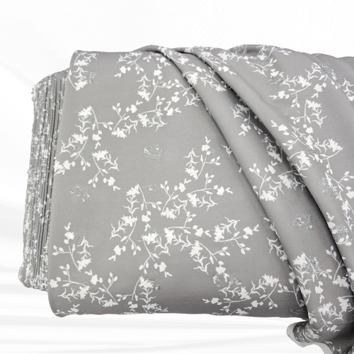 Beth's Exclusive Gray Goldenrod Silhouettes Penny Size Linen Swiss Dot Fabric (sold by half yards)