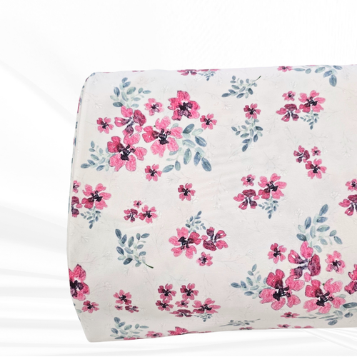 Beth's Exclusive Magenta Floral and Stems 4 Way Stretch Crinkle Poly Fabric (Sold by half yards)