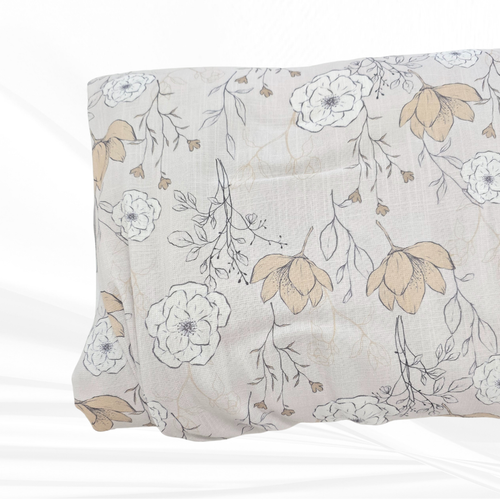 Beth's Exclusive Tan Floral Jubilee Linen/Viscose Fabric (sold by half yards)