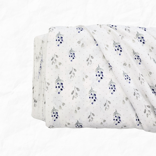 Beth's Exclusive Olive Leaf Sprigs and Dots Penny Size Linen Swiss Dot Fabric (Sold by half yards)