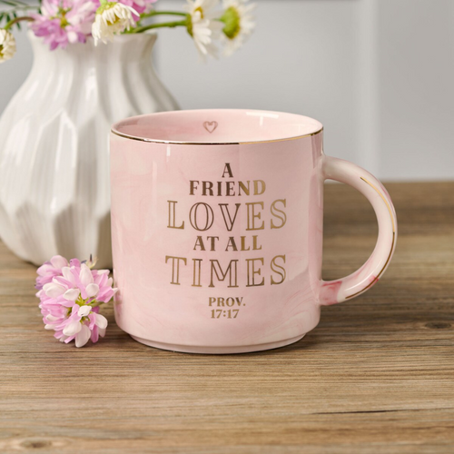 A Friend Loves at all Times Pink Coffee Mug