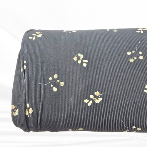 Beth's Exclusive Black Autumn Sprigs Brushed Rib Knit Fabric (Sold by half yards)