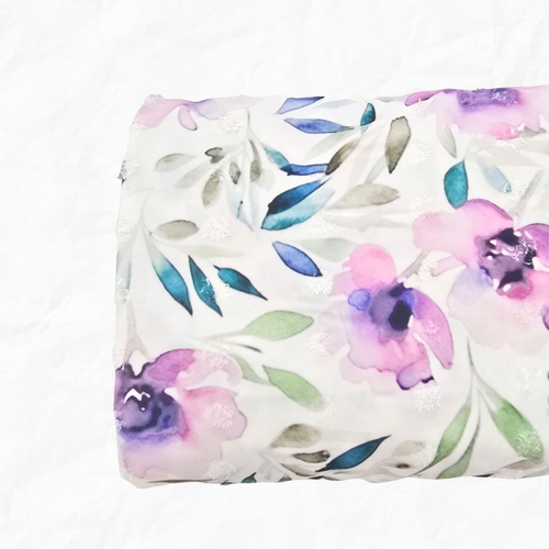 Splashy Lilac Watercolor Penny Size Linen Swiss Dot Fabric (Sold by half yards)