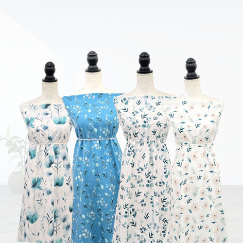 Beth's Exclusive Aqua Leaves And Dots 4 Way Stretch Crinkle Poly Fabric (sold by half yards)