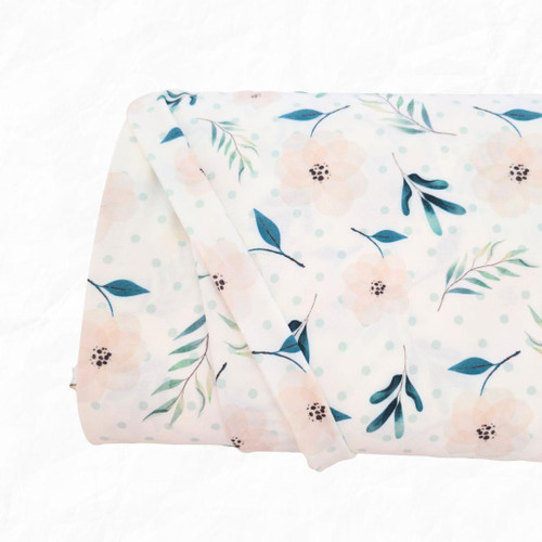 Beth's Exclusive Aqua Leaves And Dots 4 Way Stretch Crinkle Poly Fabric (sold by half yards)