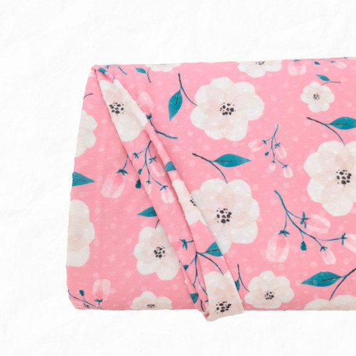 Beth's Exclusive Pink Flowers And Greens With Dots Liverpool (sold by half yards )