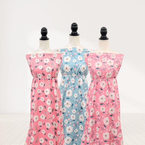 Beth's Exclusive Pink With Dots And Flowers Knit Swiss Dot Fabric (sold by half yards)