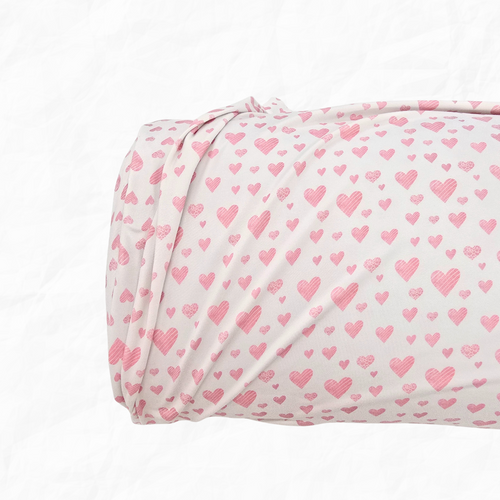 Pink Hearts Double Brushed DTY Fabric (Sold by half yards)