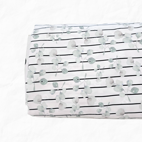 Beth's Exclusive Green Eucalyptus + Stripes Penny Size Linen Swiss Dot Fabric (Sold by half yards)