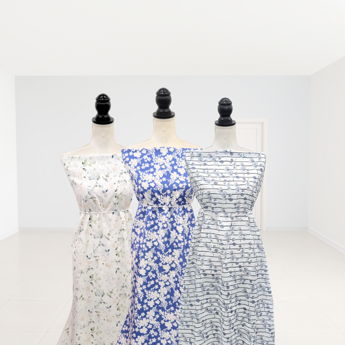 Beth's Exclusive Blue-Gray Eucalyptus + Stripes Penny Size Linen Swiss Dot Fabric (Sold by half yards)