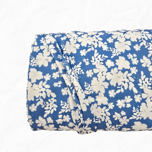 Beth's Exclusive Azure Floral Design Penny Size Linen Swiss Dot Fabric (sold by half yards)