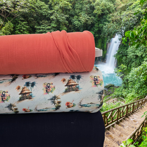 Beth's Exclusive Tropical Coastal Vacation Rib Knit Fabric (sold by half yards)