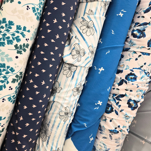 Beth's Exclusive Navy Blue Muted Design 4 Way Stretch Crinkle Poly Fabric (sold by half yards)