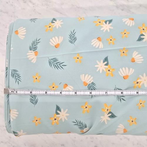 Beth's Exclusive Daisies And Leaves 4 Way Stretch Crinkle Poly Fabric (sold by half yards)