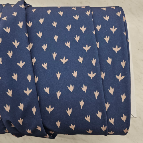 Dainty Designs on Dark Blue 4 Way Stretch Poly Crinkle (sold by half yards)