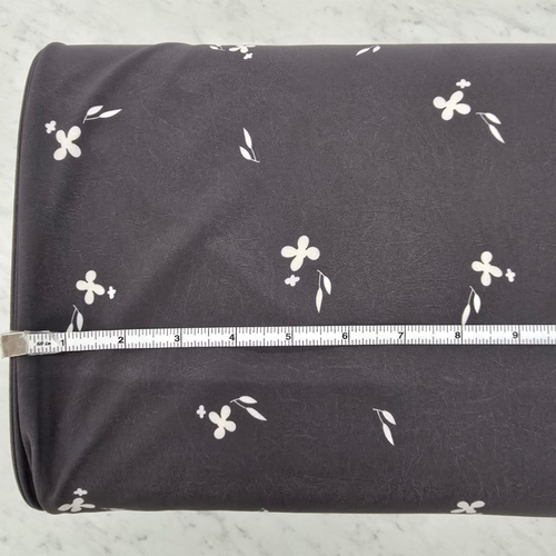 Beth's Exclusive Scattered Flowers on Charcoal 4 Way Stretch Crinkle Poly (sold by half yard)