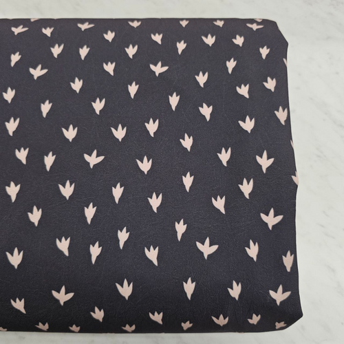 Taupe Dainty Designs on Charcoal 4 Way Stretch Crinkle Poly (sold by half yards)