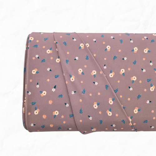 Beth's Exclusive Small Florals and Ferns on Dark Mauve 4 Way Stretch Crinkle Poly (sold by half yards)
