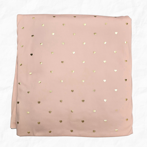 Beth's Exclusive Golden Hearts On Pink Single Brushed DTY Fabric (sold by half yards)