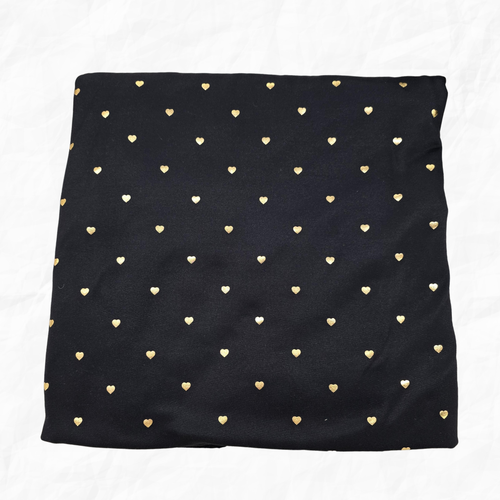 Beth's Exclusive Golden Hearts On Black Single Brushed DTY Fabric (sold by half yards)