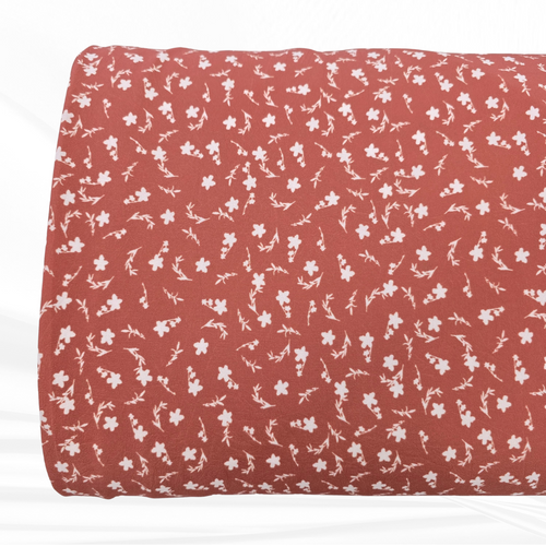 Beth's Exclusive Red Petite Flowers 4 Way Stretch Crinkle Poly Fabric (sold by half yards)