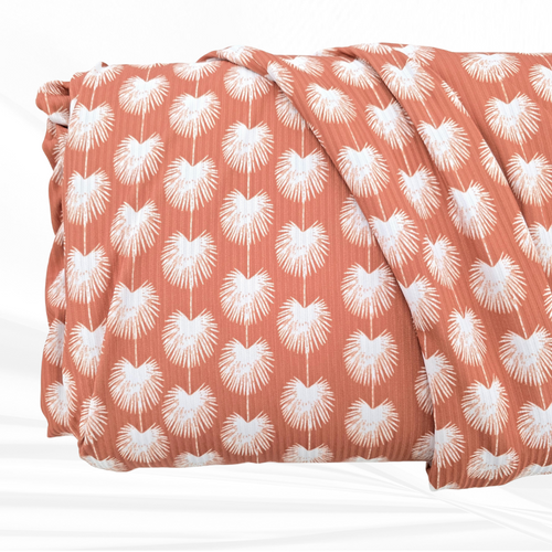 Beth's Exclusive Boho Palm Leaf On Burnt Orange Rib Knit Fabric (sold by half yards)
