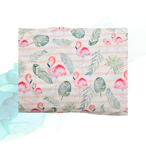 Beth's Exclusive Peach Stripe Bright Flamingos 4-way Stretch Crinkle Poly Fabric (sold by half yards)
