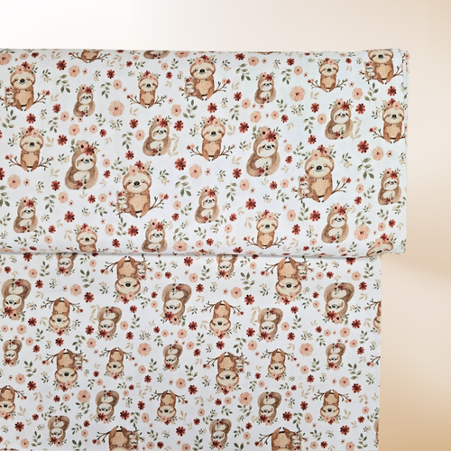 Beth's Exclusive Sleepy Sloth and Full Florals on Double Brushed DTY (sold by half yards)