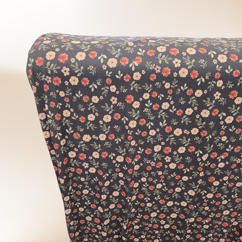 Beth's Exclusive Floral Wilderness on Charcoal Brushed Rib Knit (sold by half yards)