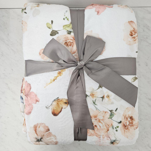 Queen Fleece Blanket Butterfly Floral
