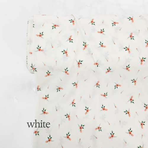 Beth's Exclusive Red Rose Boutonniere on White 4-way Stretch Crinkle Poly (sold by half yards)