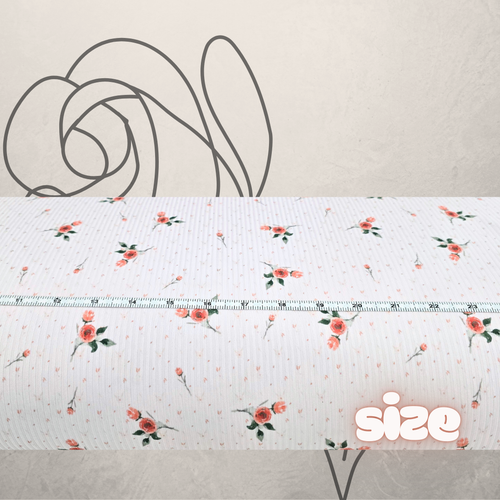 Beth's Exclusive Rose Clusters on White Freckled Rib Knit Fabric (sold by half yard)