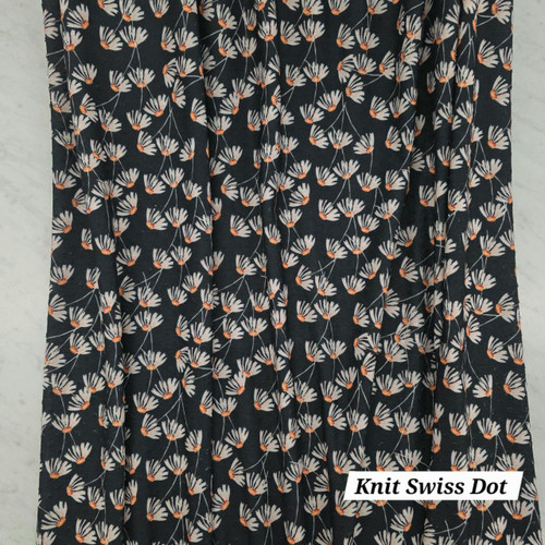 Beth's Exclusive Falling Daisies Black Knit Swiss Dot Fabric (sold by half yards)