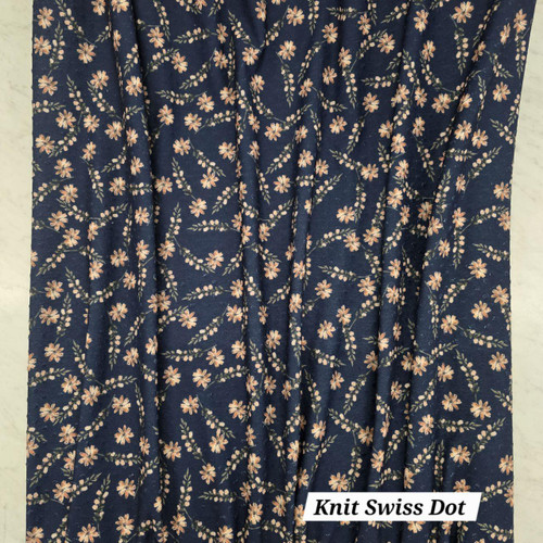 Beth's Exclusive Golden Foliage on Blue Knit Swiss Dot Fabric (sold by half yards)