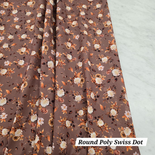 Beth's Exclusive Fall Bouquets on Bronze Round Poly Swiss Dot Fabric (sold by half yards)