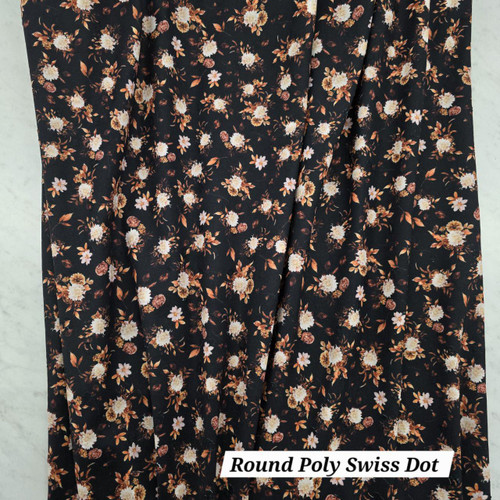 Beth's Exclusive Fall Bouquets On Black Round Poly Swiss Dot Fabric (sold by half yards)