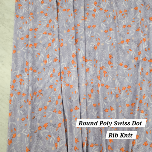 Beth's Exclusive Fall Leaves on Pale Blue Poly Rib Knit Fabric (sold by half yards)