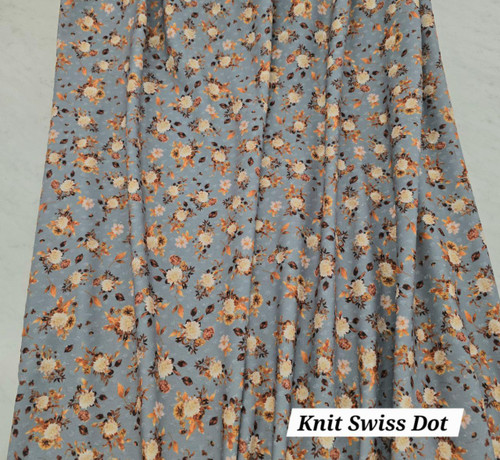 Beth's Exclusive Fall Florals on Gray Knit Swiss Dot Fabric (sold by half yards)