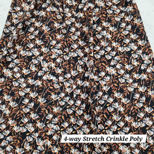 Beth's Exclusive Falling Daisies 4 Way Stretch Crinkle Poly Fabric (sold by half yards)