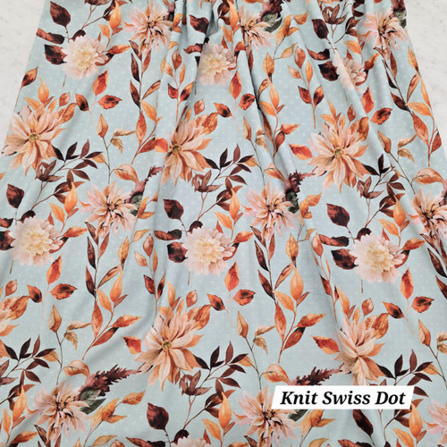 Mint Large Fall Floral Knit Swiss Dot Fabric (sold by half yard)