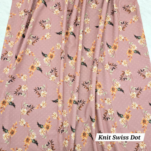 Dark Pink Autumn Floral Vine Knit Swiss Dot Fabric (sold by half yard)
