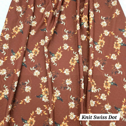 Red Autumn Floral Vine Knit Swiss Dot Fabric (sold by half yard)