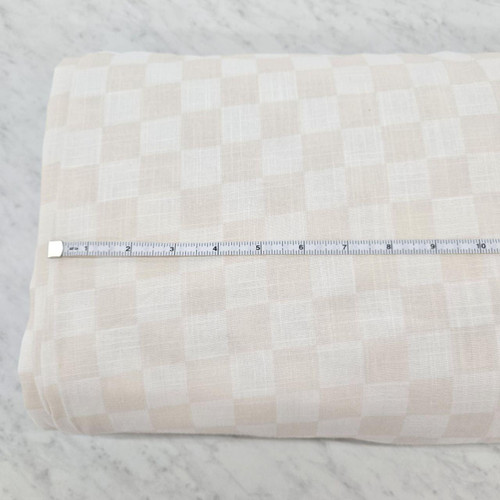 Checkered White And Tan Linen Fabric (sold by half yard)