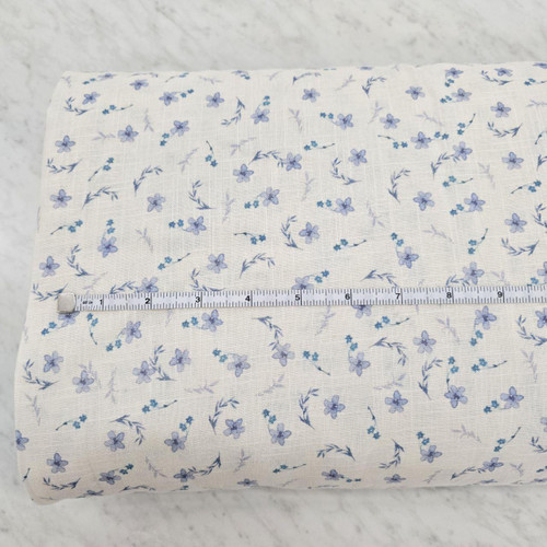 Petite Blue Floral Linen Fabric (sold by half yard)