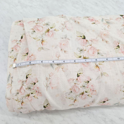 Vintage Pink Floral Bunches Linen Fabric (sold by half yard)