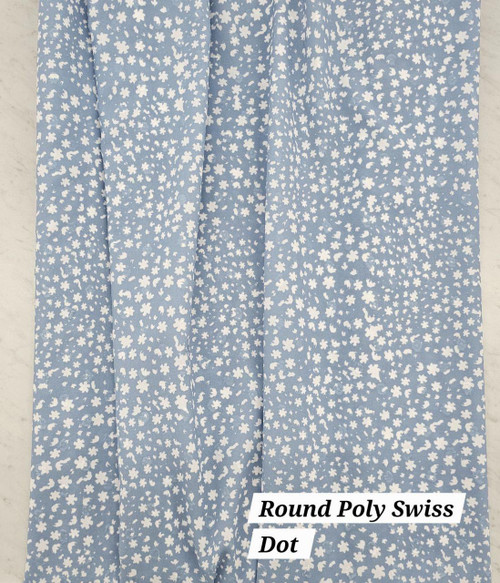 Beth's Exclusive Arctic Blue Florals Round Poly Swiss Dot Fabric (sold by half yards)
