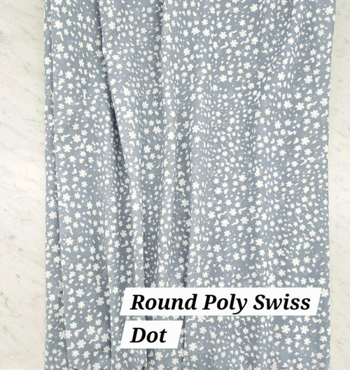 Beth's Exclusive Soft Slate Petite Florals Round Poly Swiss Dot Fabric (sold by half yards)
