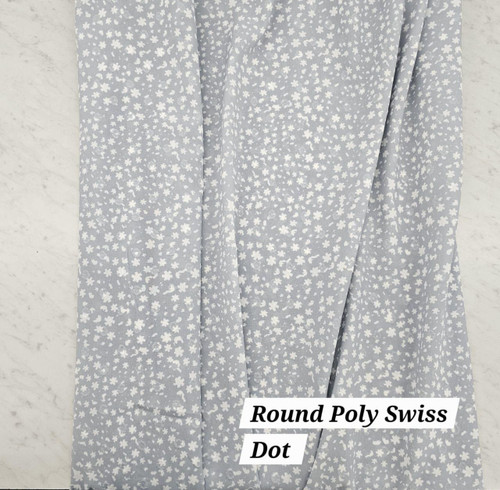 Beth's Exclusive Grey Petite Flowers Round Poly Swiss Dot Fabric (sold by half yards)