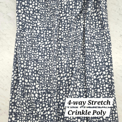 Petite Floral Blue/Grey 4 Way Stretch Crinkle Poly Fabric (sold by half yards)