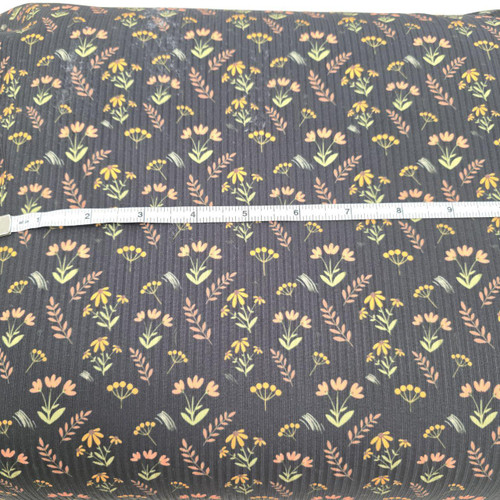 Beth's Exclusive Black Autumn Varigated Floral on Poly Rib Knit (sold by half yards)